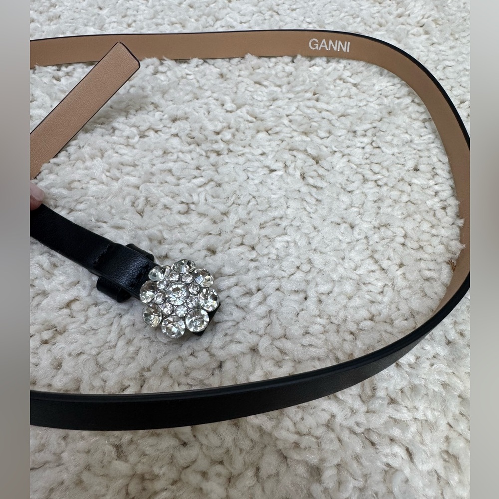Ganni Black Belt with Crystal Embellishment